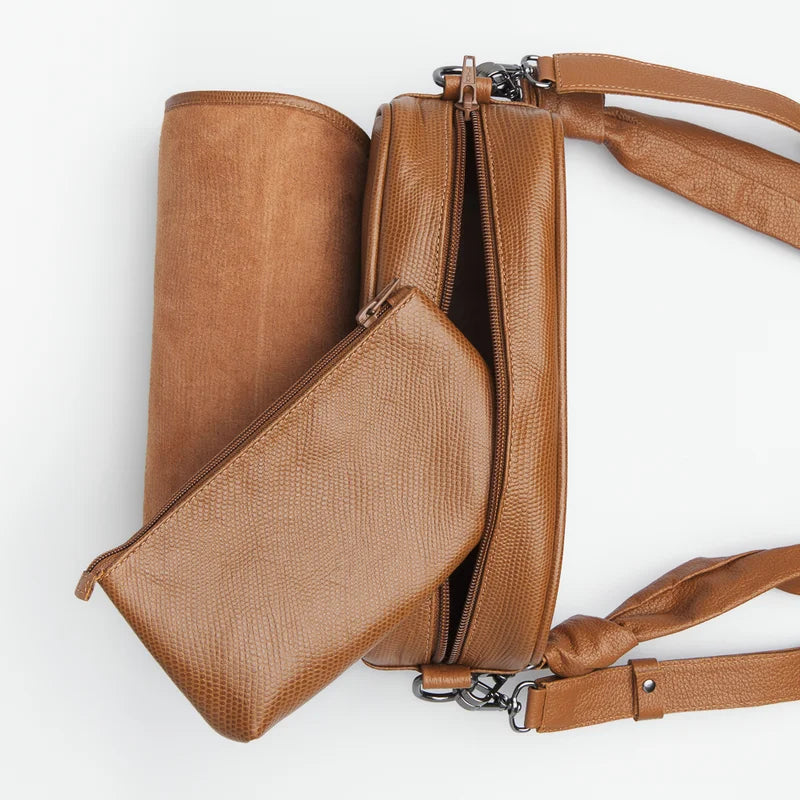 Lezard Leather Baguette Bag - Caramel