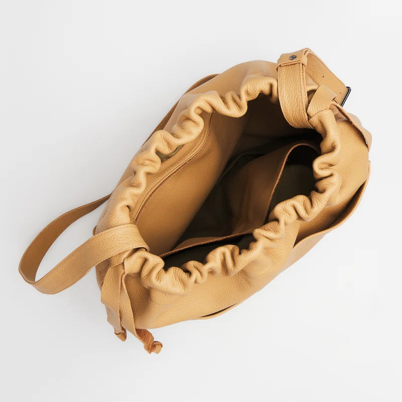 Leather Bucket Bag - Beige