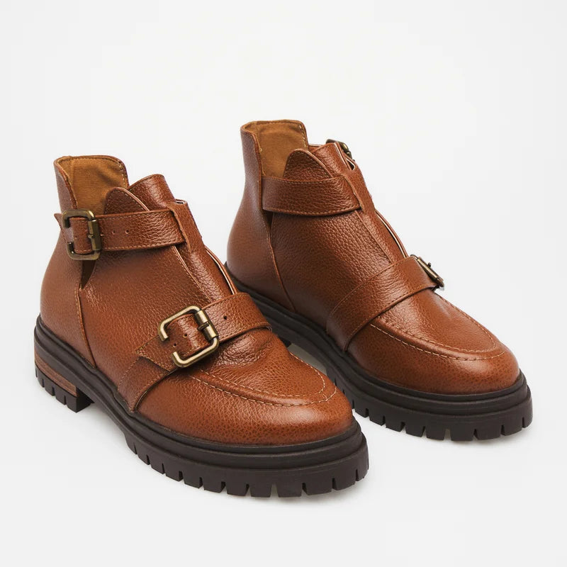 Taline Leather Combat Boot - Caramel