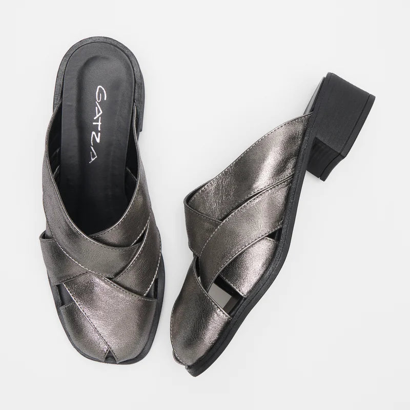 Leather Strap Mule - Silver