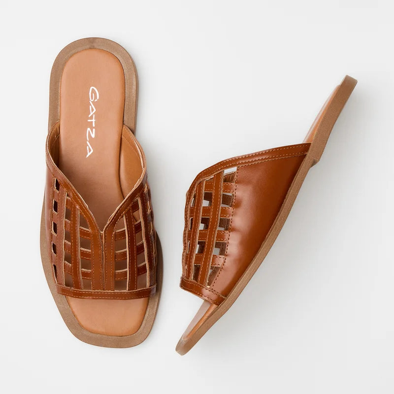 Brescia Caramel Leather Flat Sandal