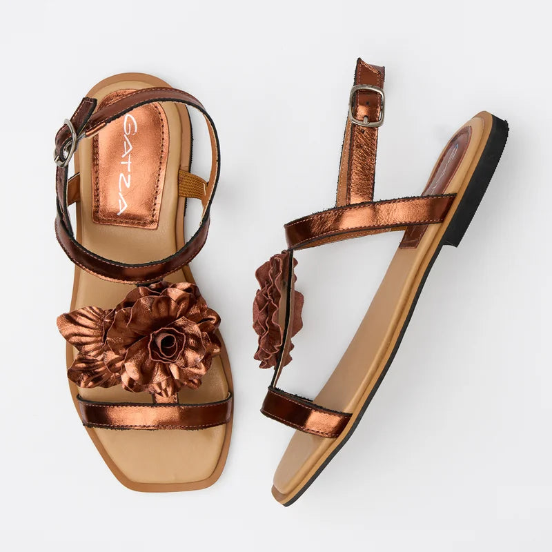 Fiorela Leather Flat Sandal - Copper
