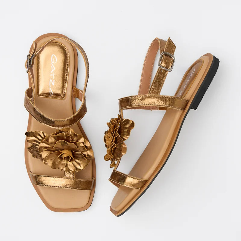 Fiorela Leather Flat Sandal - Gold