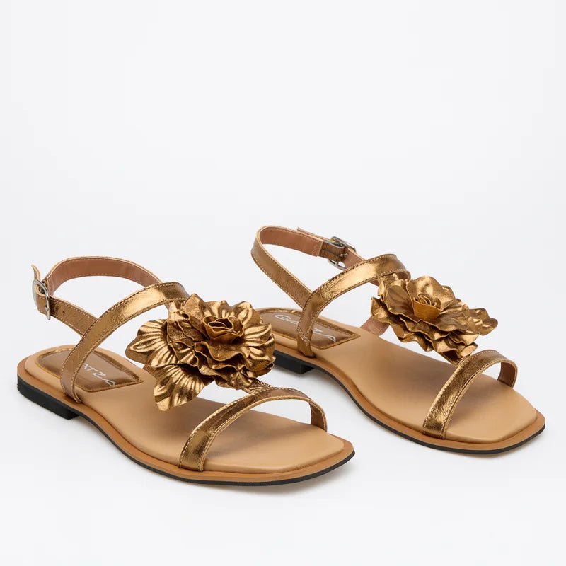 Fiorela Leather Flat Sandal - Gold
