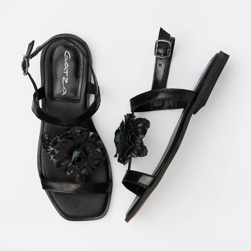 Fiorela Leather Flat Sandal - Black