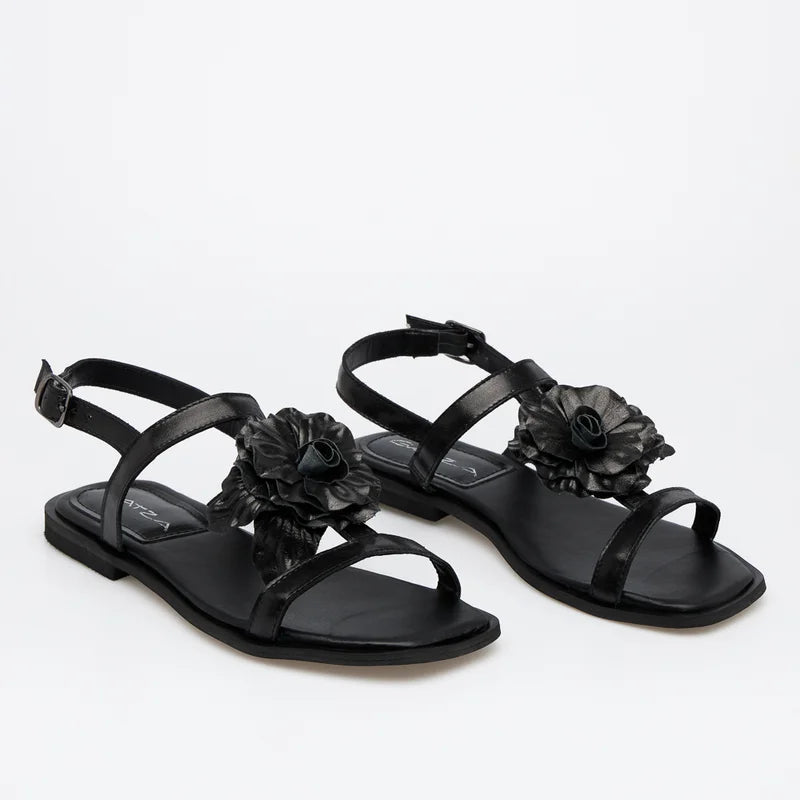 Fiorela Leather Flat Sandal - Black