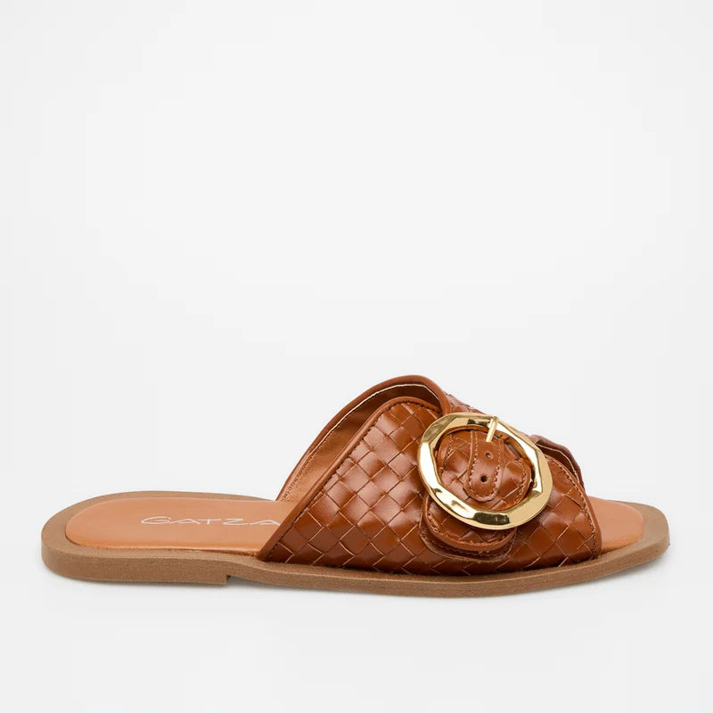 Firenze Black Leather Flat Sandal