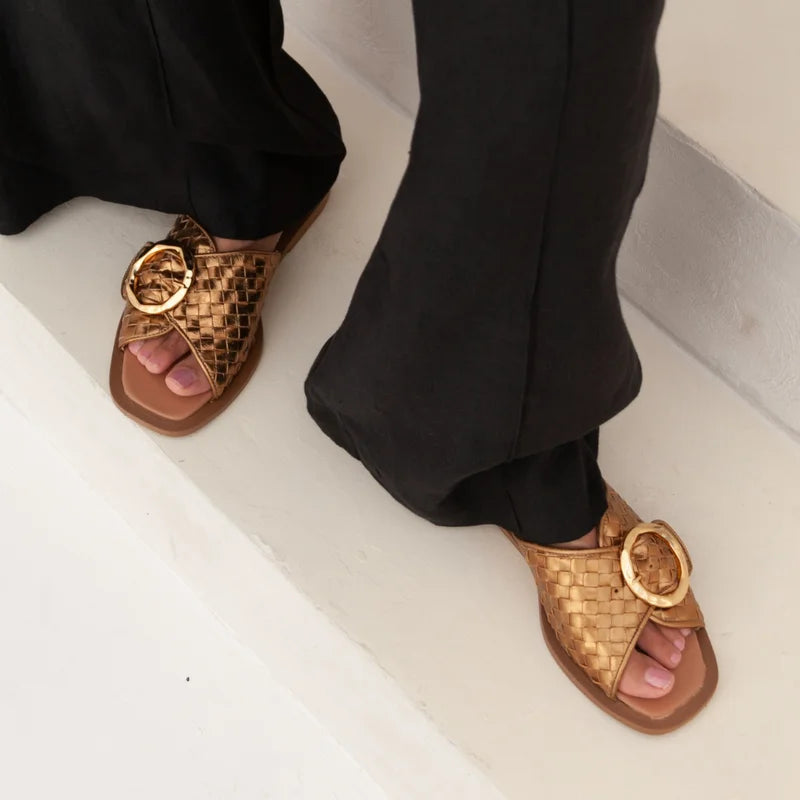 Firenze Old Gold Leather Flats