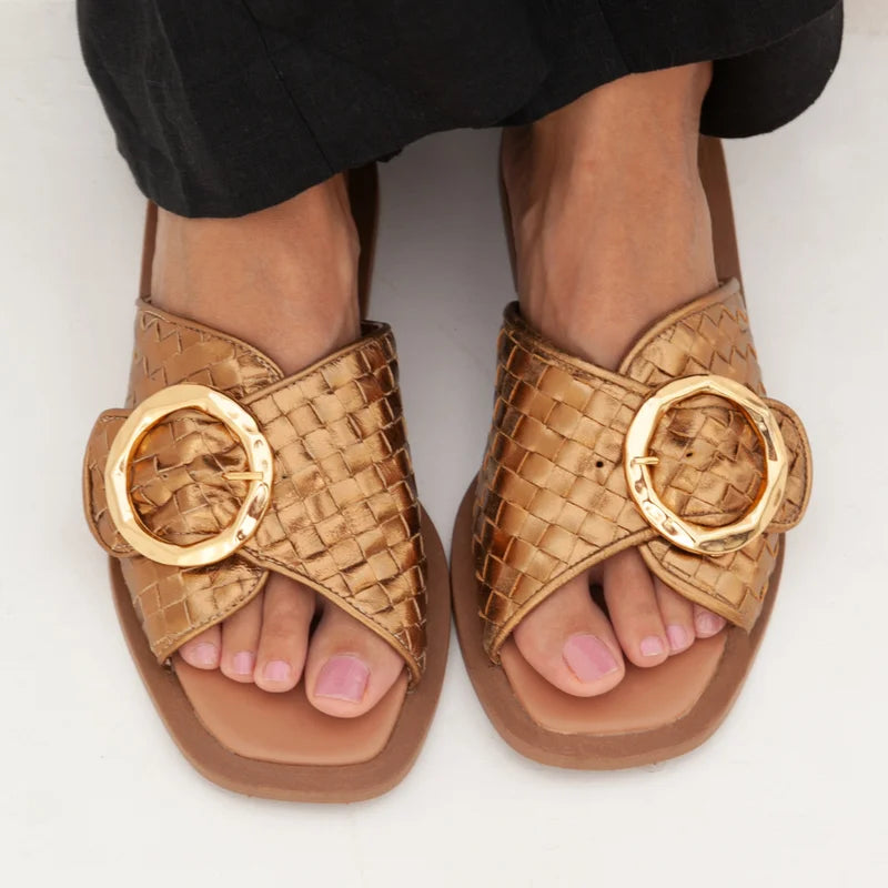 Firenze Old Gold Leather Flats