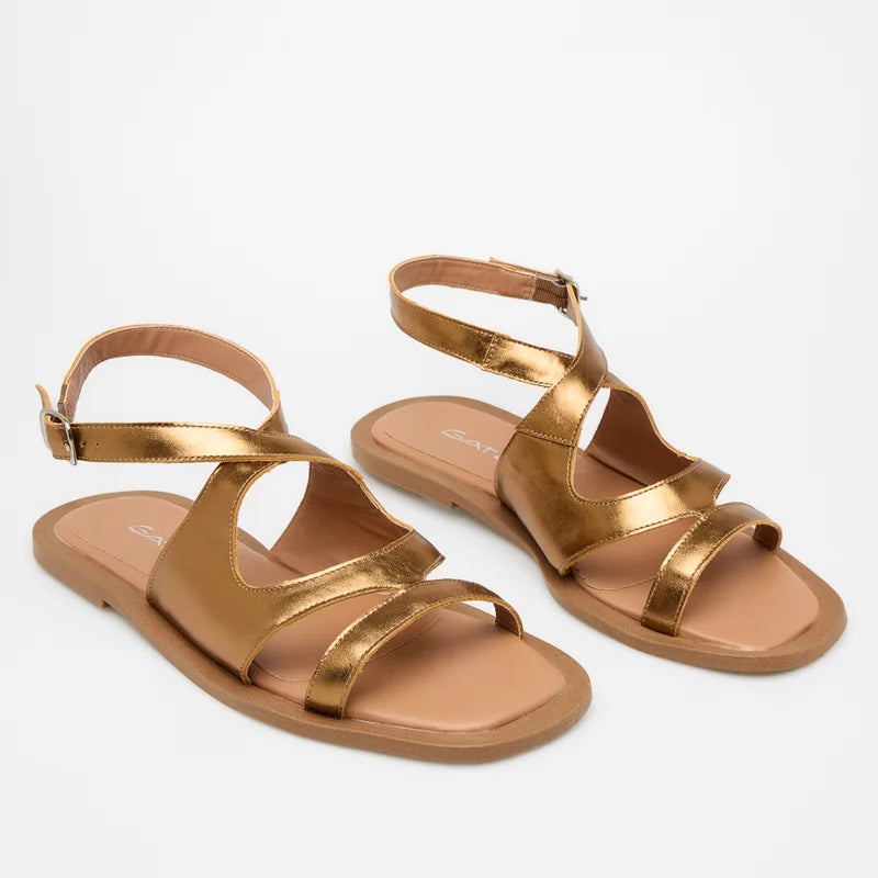 Serena Gold Leather Flats