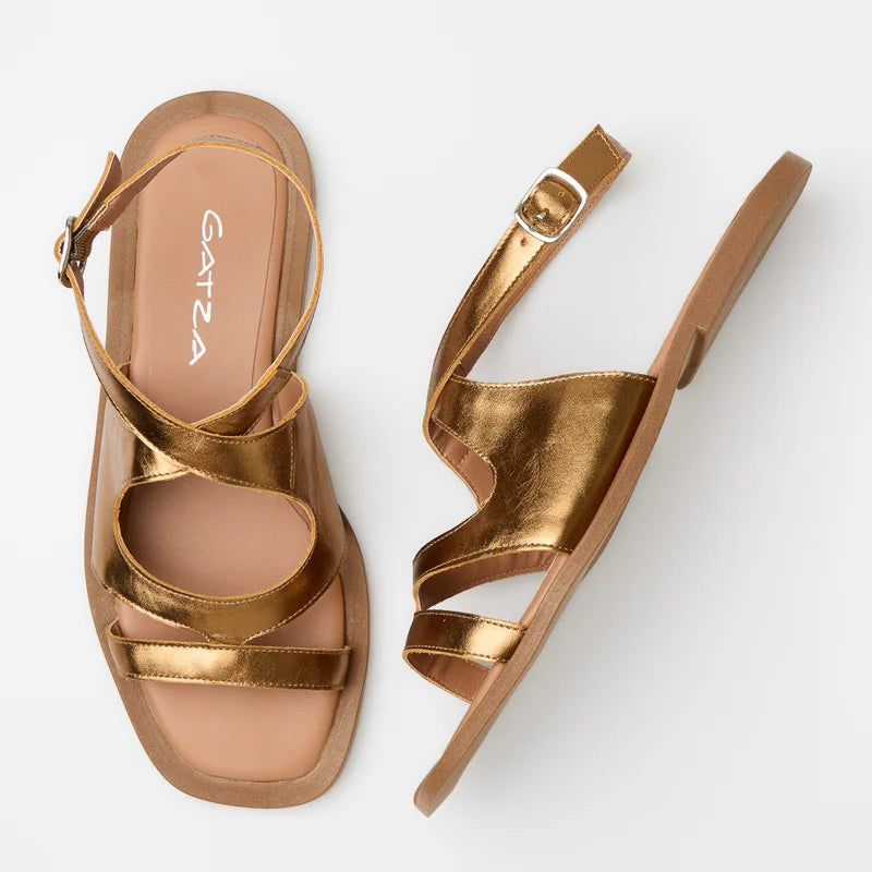 Serena Gold Leather Flats