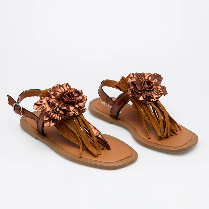 Tassel Leather Flat Sandal - Caramel