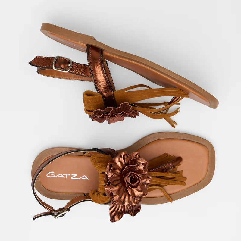 Tassel Leather Flat Sandal - Caramel
