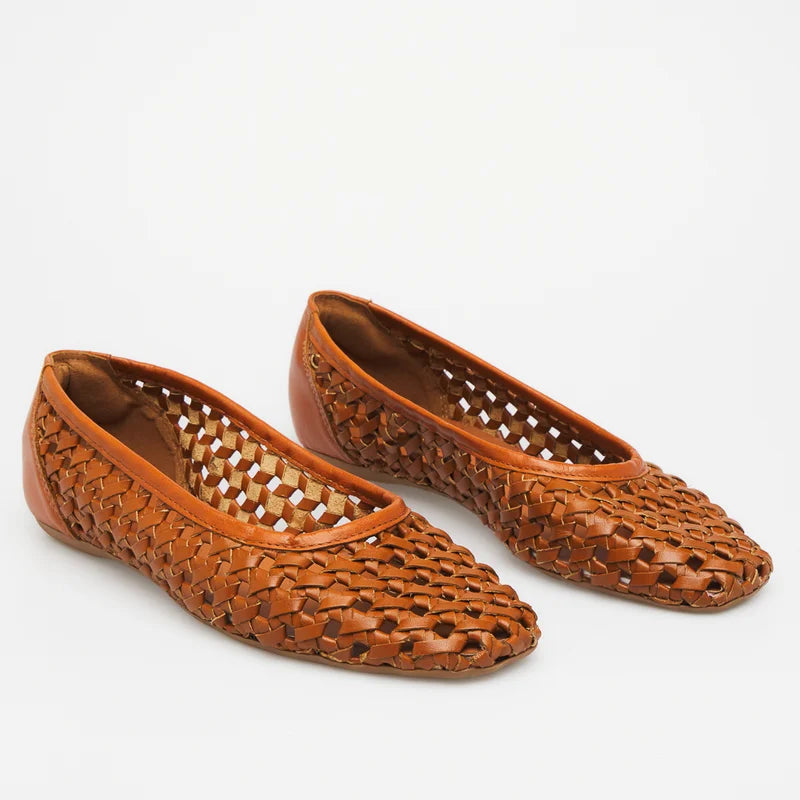 Trama Leather Flat - Caramel