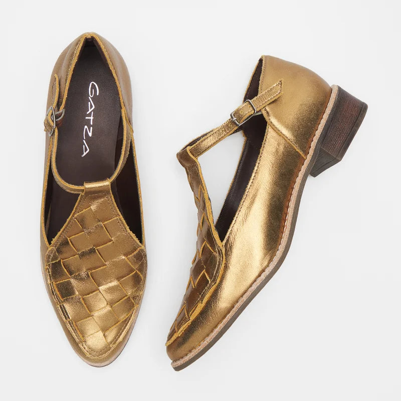 Woven Leather Shoe - Gold