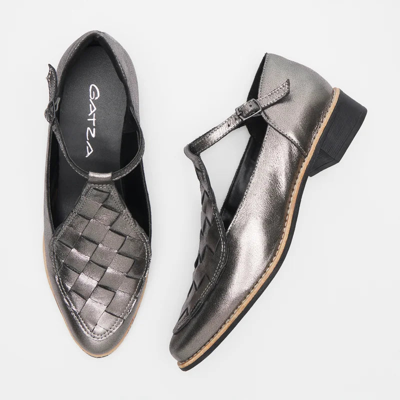 Woven Leather Shoe - Silver