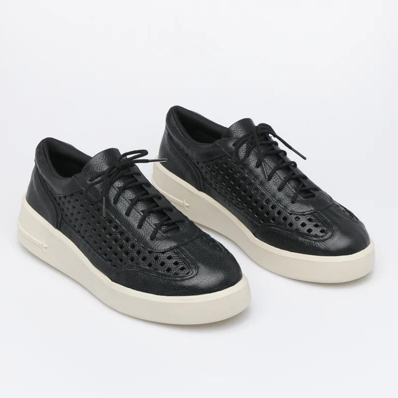 Checkered Leather Sneakers - Black