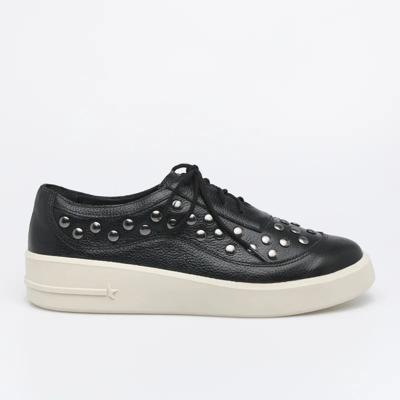 Leather Studded Sneaker - Beige