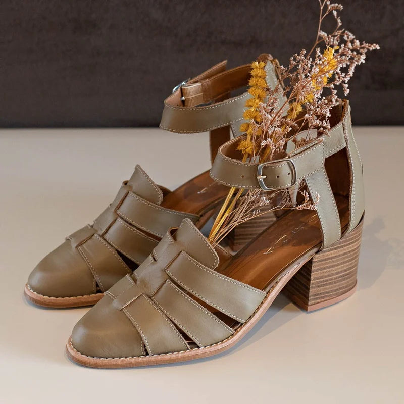 Dária Khaki Leather Ankle Boots