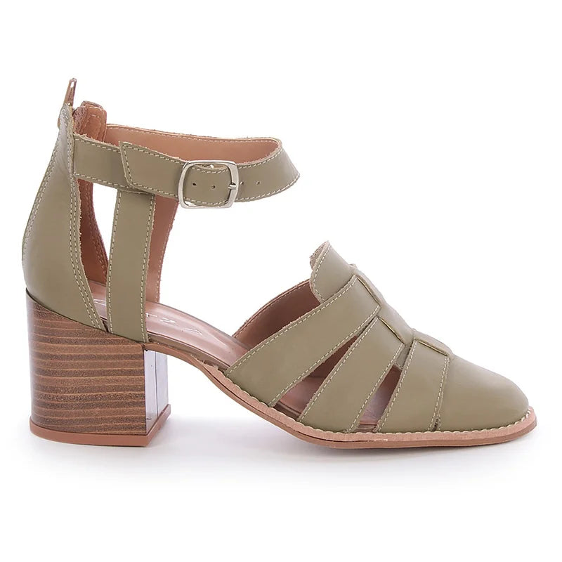 Dária Khaki Leather Ankle Boots