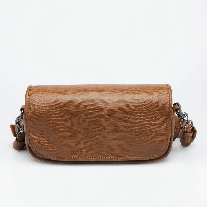 Lezard Leather Baguette Bag - Caramel