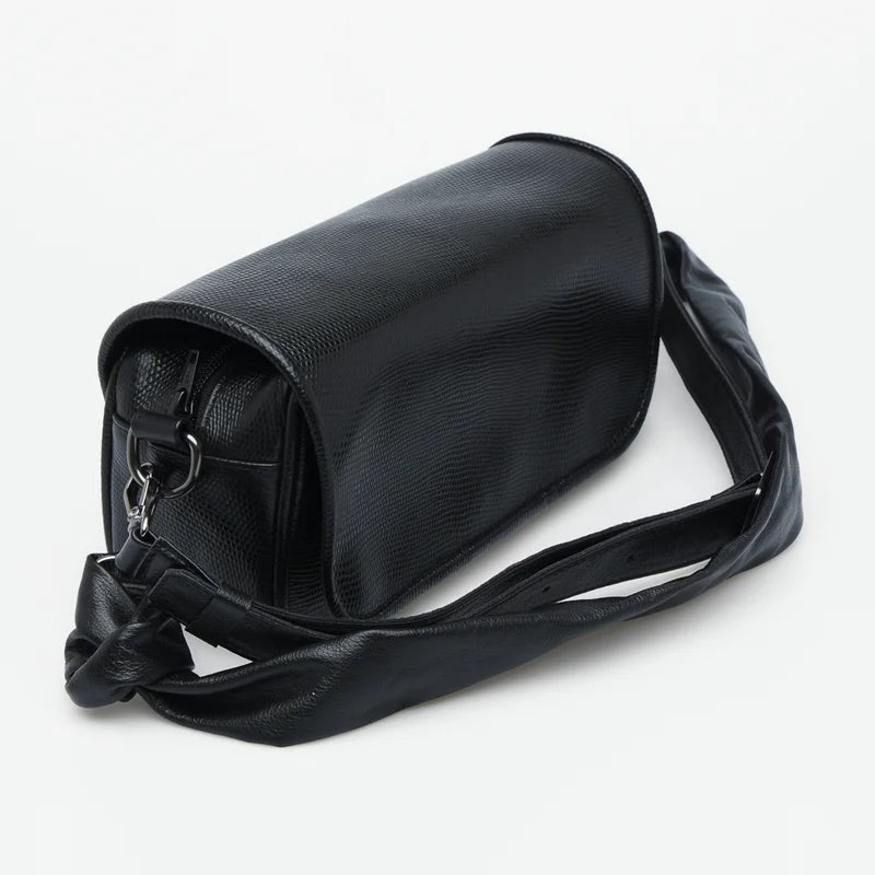 Lezard Leather Baguette Bag - Black