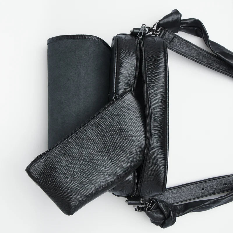 Lezard Leather Baguette Bag - Black