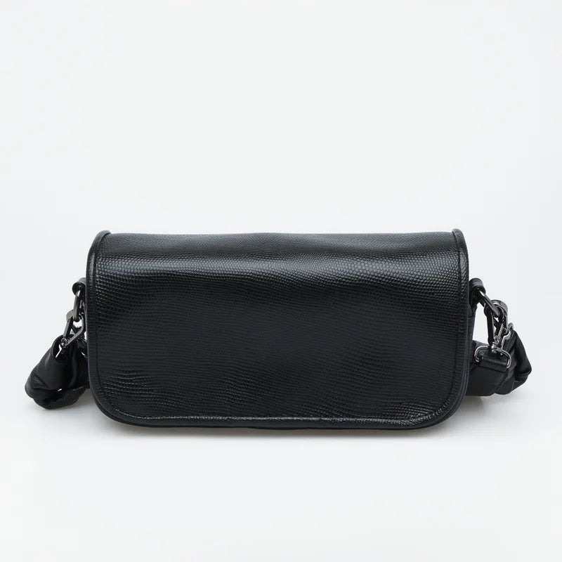Lezard Leather Baguette Bag - Black