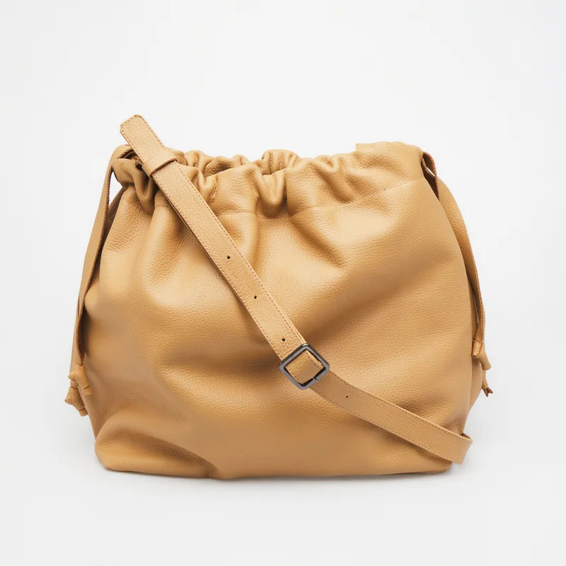 Leather Bucket Bag - Beige
