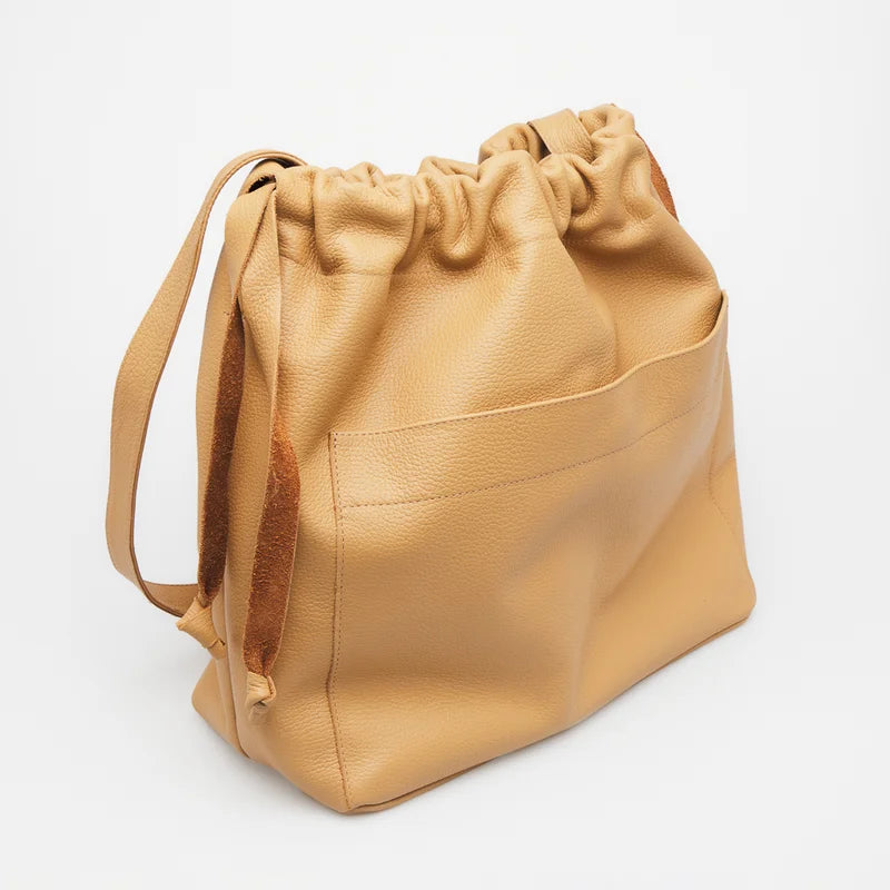 Leather Bucket Bag - Beige