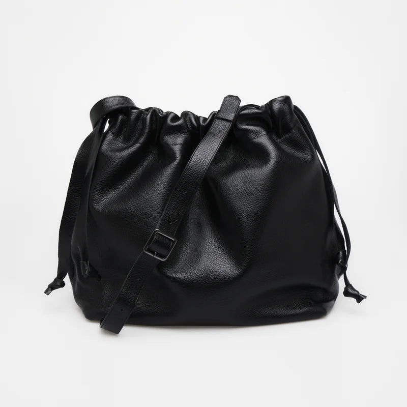 Leather Bucket Bag - Black