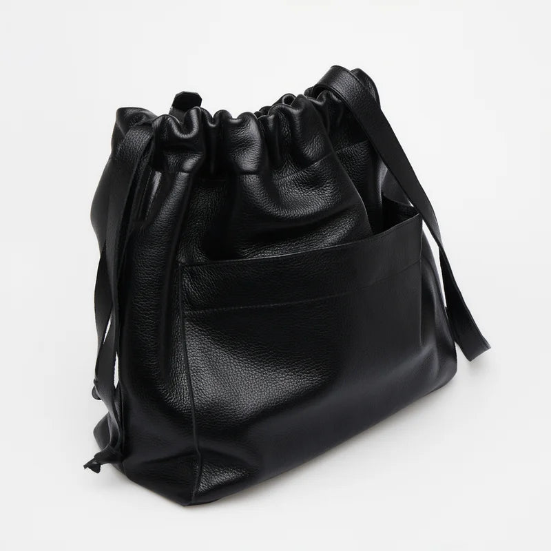 Leather Bucket Bag - Black