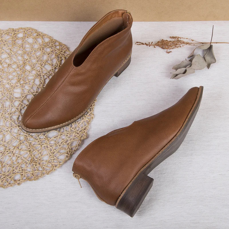 V-Cut Leather Boot - Caramel