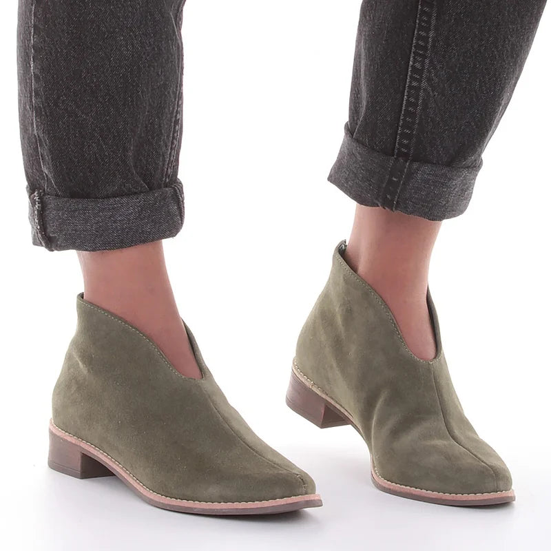 V-Cut Leather Boot - Green