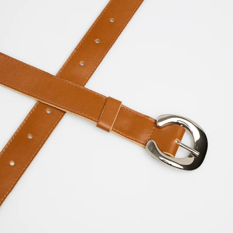 Arco Leather Buckle Belt - Caramel