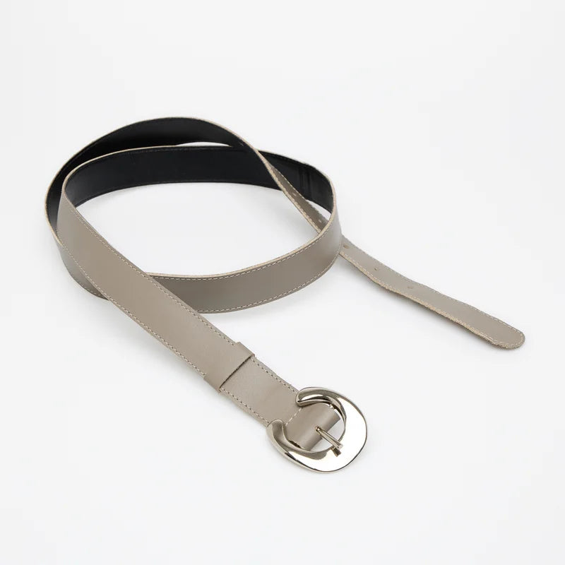Arco Leather Buckle Belt - Gray