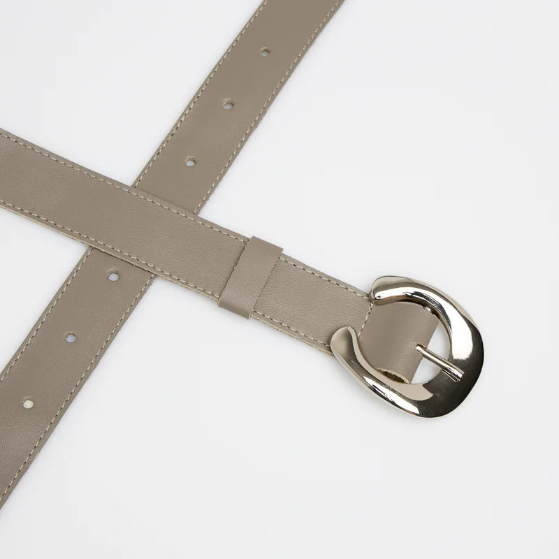 Arco Leather Buckle Belt - Gray