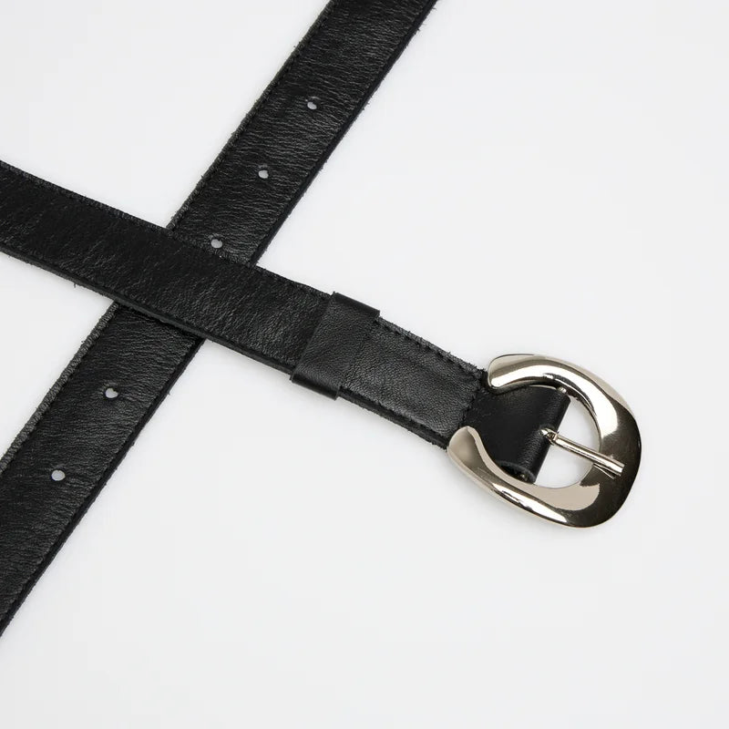 Arco Leather Buckle Belt - Black