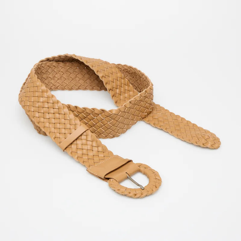 Braided Leather Belt Beige
