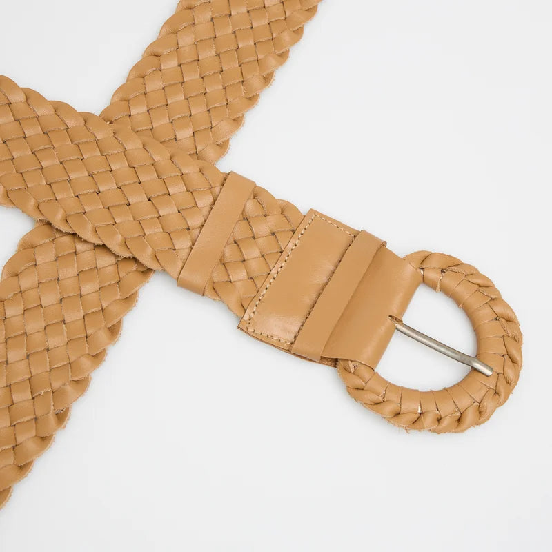 Braided Leather Belt Beige