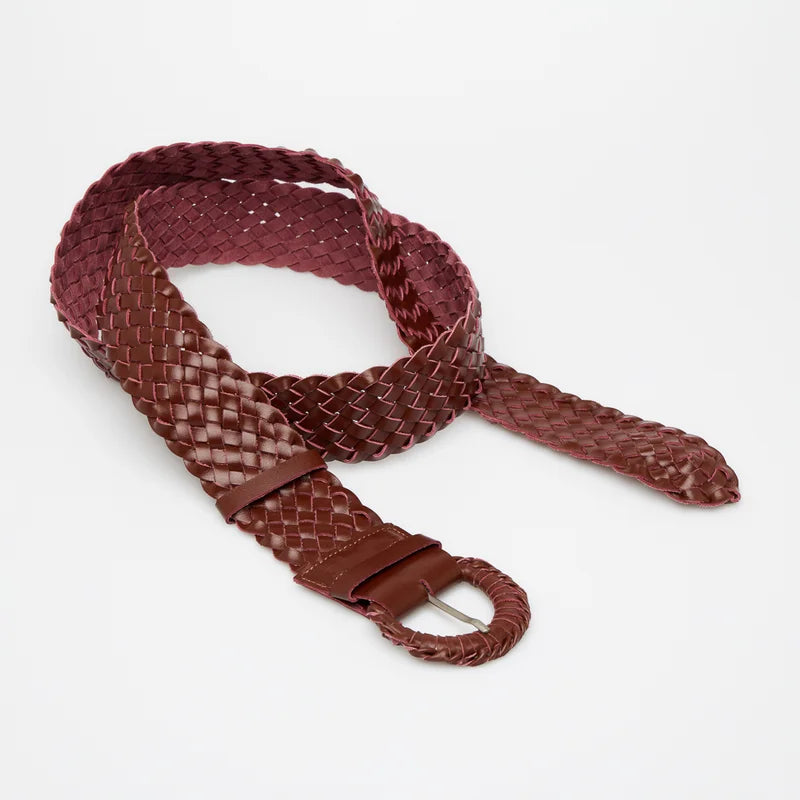 Braided Leather Belt Burgundy