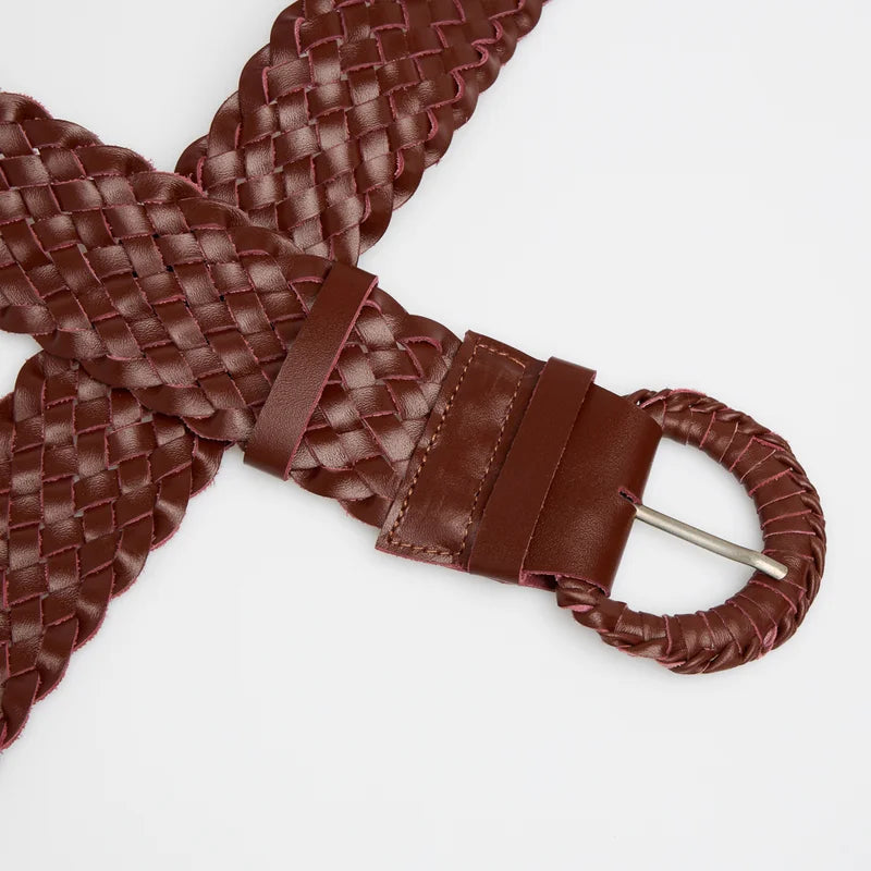 Braided Leather Belt Burgundy