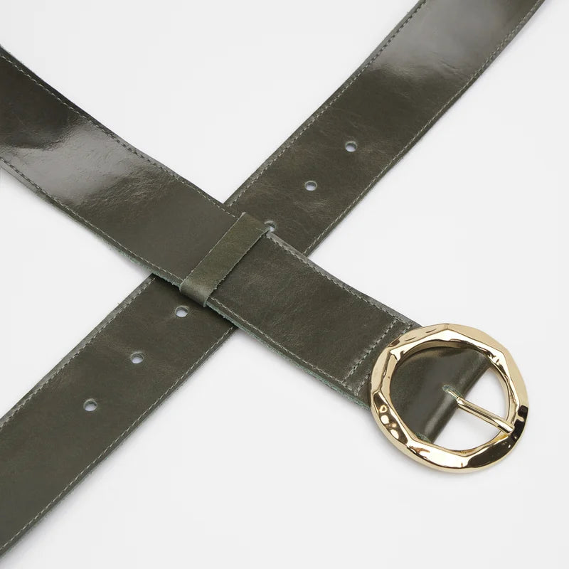 Geometric Buckle Belt - Green