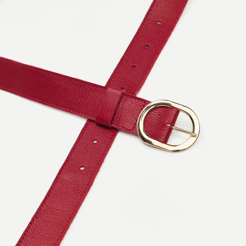 Oval Buckle Belt - Red