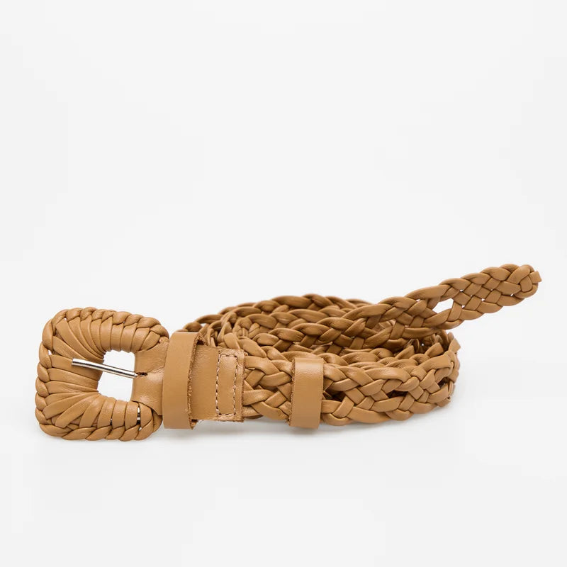 Braided Leather Belt Beige