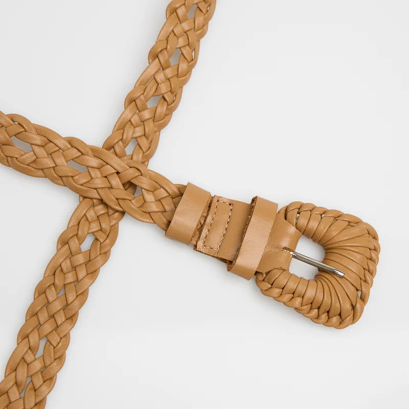 Braided Leather Belt Beige