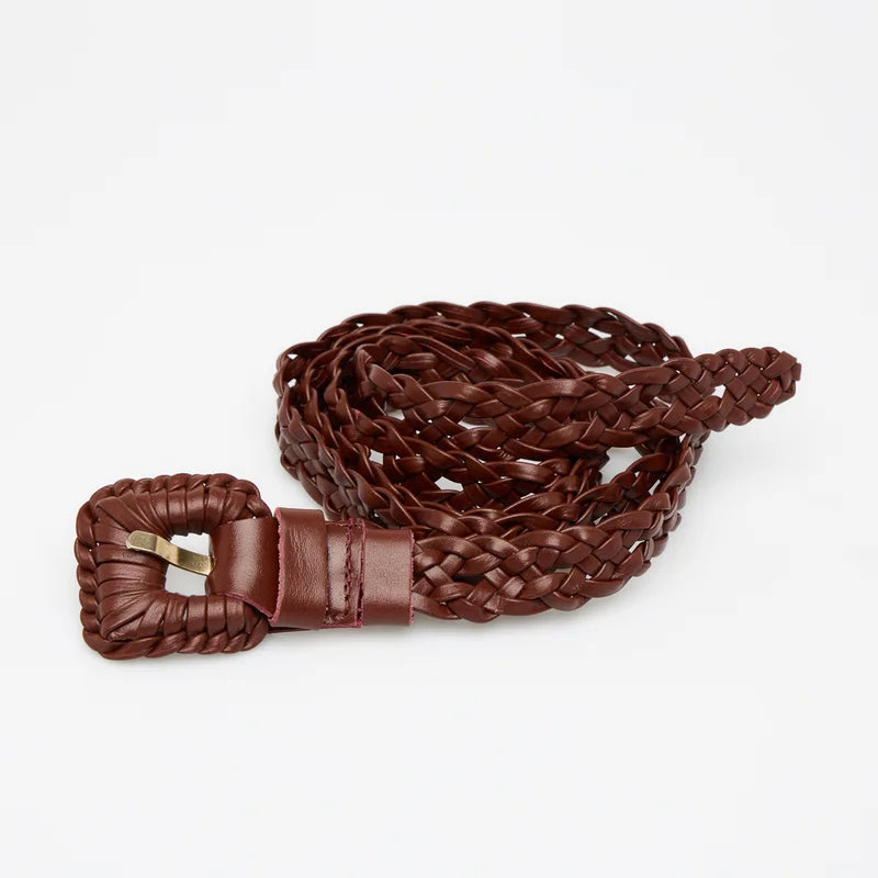 Braided Leather Belt Burgundy