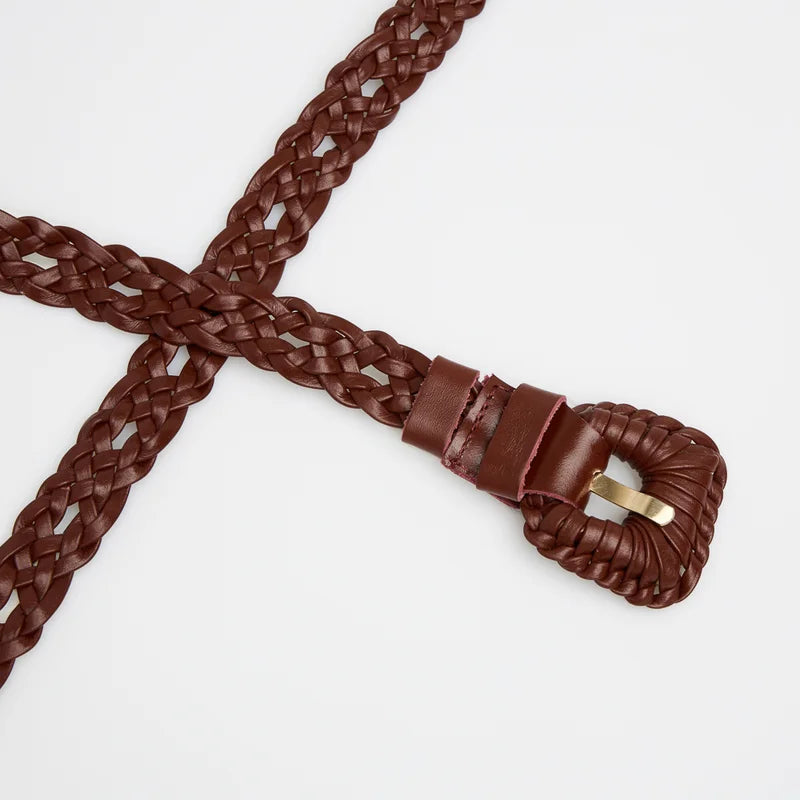 Braided Leather Belt Burgundy
