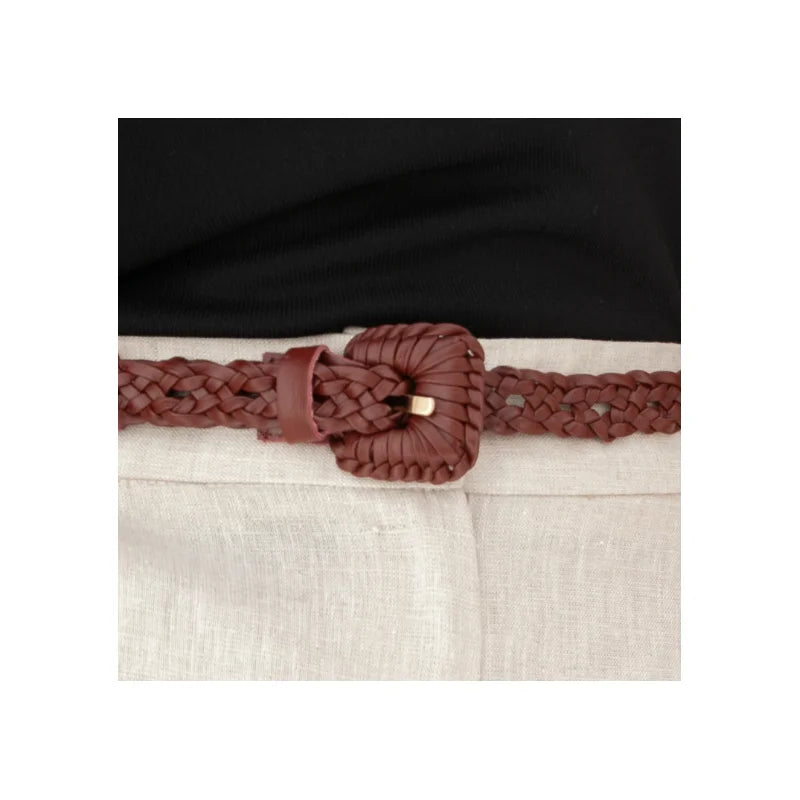 Braided Leather Belt Burgundy