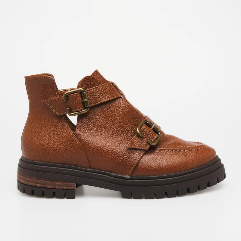 Taline Leather Combat Boot - Caramel